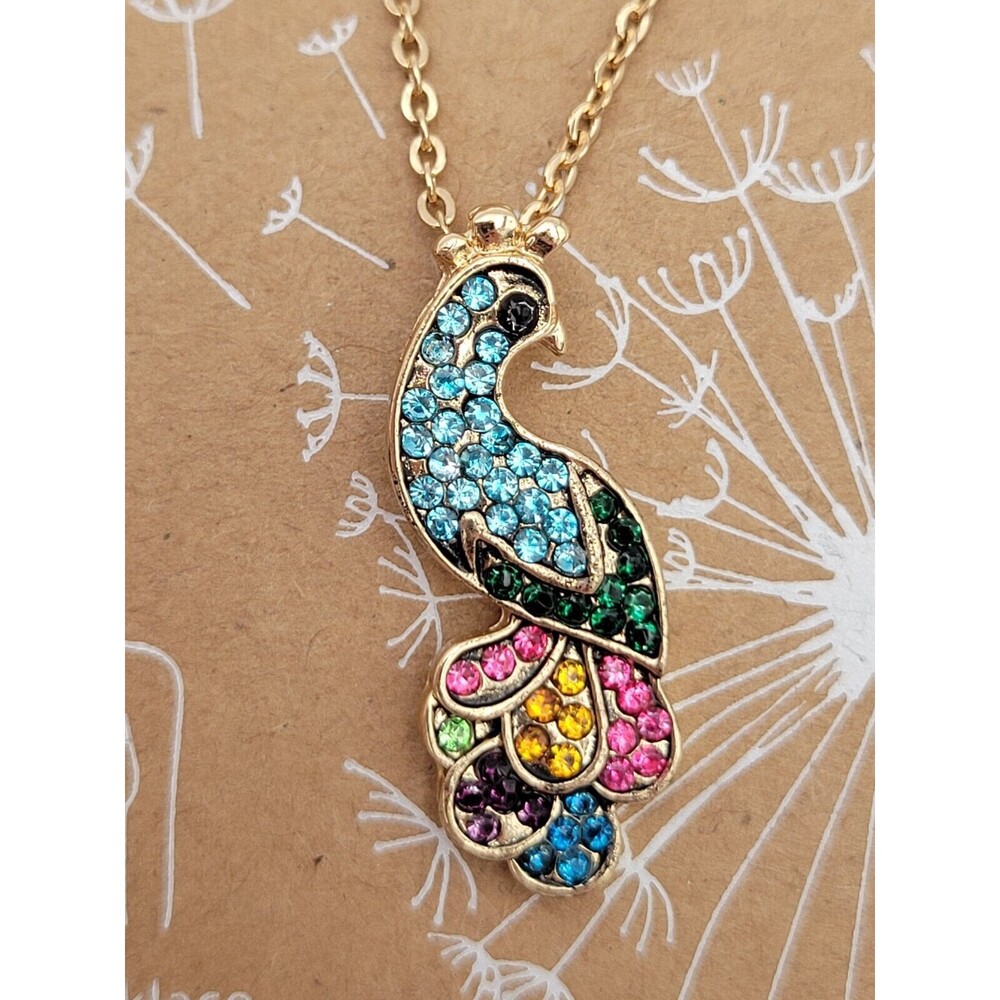 Genuine Crystal‎ Multi-Color Peacock Gold Tone Pendant Necklace
